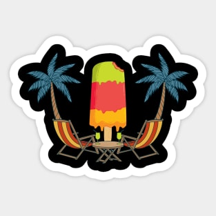 Summer at Beach With Relaxing Chair Tree Melted ice cream Sticker